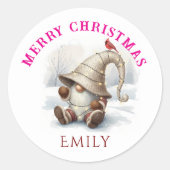 Personalized Christmas Gnome Watercolor Runder Aufkleber (Vorderseite)