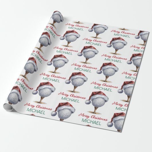 Personalized Christmas Golf Ball With Santa Hat Geschenkpapier (Ungerollt)