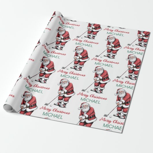 Personalized Christmas Golf Golfer Santa Claus  Geschenkpapier (Ungerollt)