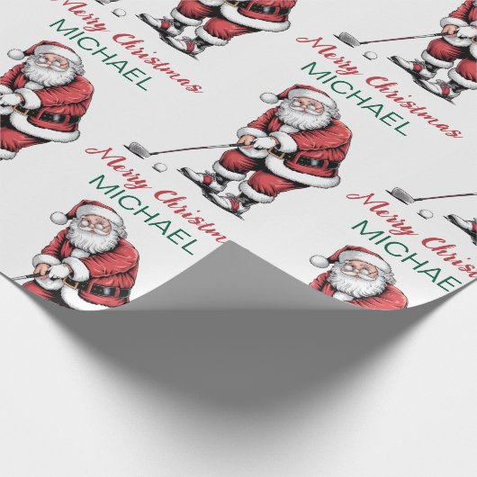 Personalized Christmas Golf Golfer Santa Claus Geschenkpapier (Ecke)