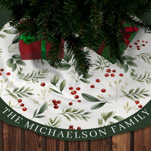 Personalized Christmas Greenery & Red Berries Polyester Weihnachtsbaumdecke