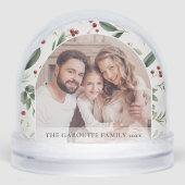Personalized Christmas Holiday Greenery Photo Schneekugeln (Vorderseite)