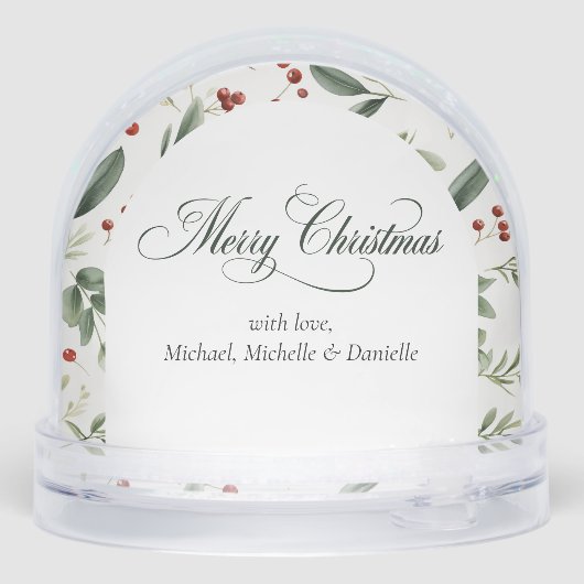 Personalized Christmas Holiday Greenery Photo Schneekugeln (Rückseite)