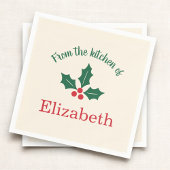 Personalized Christmas Holiday Kitchen Holly Berry Serviette