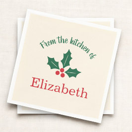 Personalized Christmas Holiday Kitchen Holly Berry Serviette