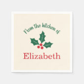 Personalized Christmas Holiday Kitchen Holly Berry Serviette (Vorderseite)