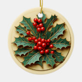 Personalized Christmas Holly Keramik Ornament (Vorne)