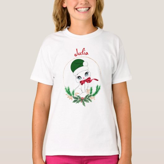 Personalized Christmas kitty – Festive holiday T-Shirt (Vorderseite)