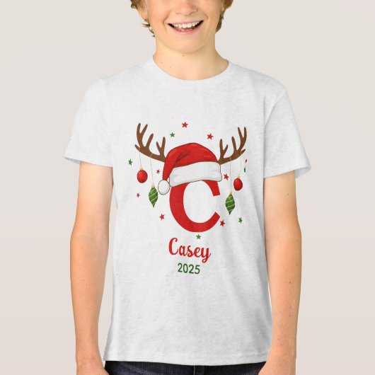 Personalized Christmas Monogram C Santa Hat Tri-Blend Shirt (Vorderseite)