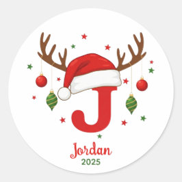 Personalized Christmas Monogram J Santa Hat Runder Aufkleber