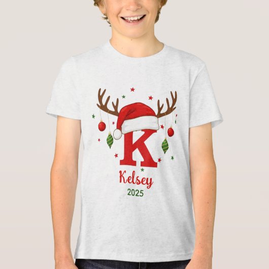 Personalized Christmas Monogram K Santa Hat Tri-Blend Shirt (Vorderseite)