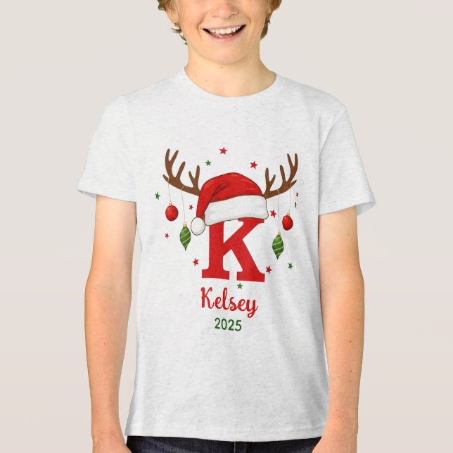 Personalized Christmas Monogram K Santa Hat Tri-Blend Shirt (Vorderseite)