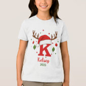 Personalized Christmas Monogram K Santa Hat Tri-Blend Shirt (Vorderseite)