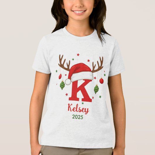 Personalized Christmas Monogram K Santa Hat Tri-Blend Shirt (Vorderseite)