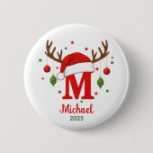 Personalized Christmas Monogram M Santa Hat Button (Vorderseite)
