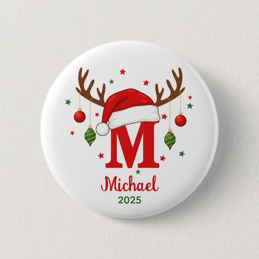 Personalized Christmas Monogram M Santa Hat Button (Vorderseite)