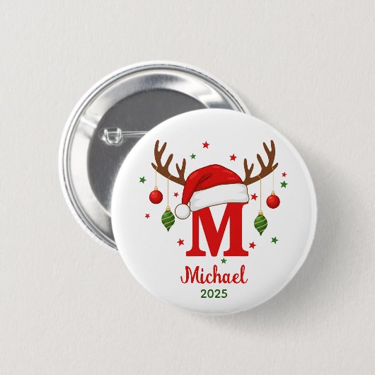 Personalized Christmas Monogram M Santa Hat Button (Vorne & Hinten)