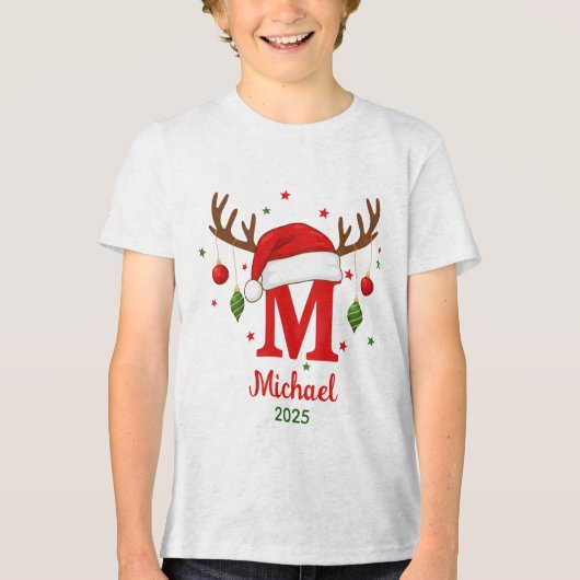 Personalized Christmas Monogram M Santa Hat Tri-Blend Shirt (Vorderseite)