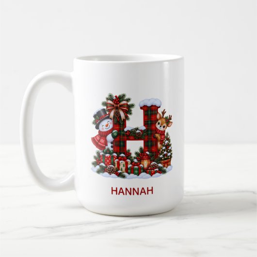 Personalized Christmas Monogram Mug Snowman Reinde Kaffeetasse (Links)