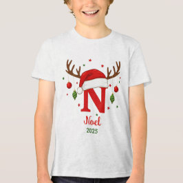 Personalized Christmas Monogram N Santa Hat Tri-Blend Shirt