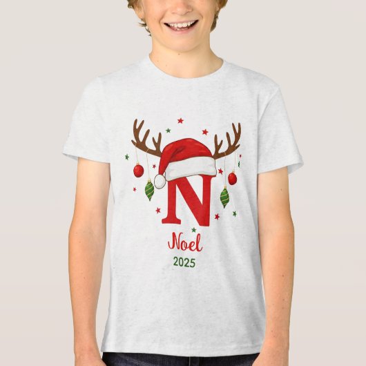 Personalized Christmas Monogram N Santa Hat Tri-Blend Shirt (Vorderseite)
