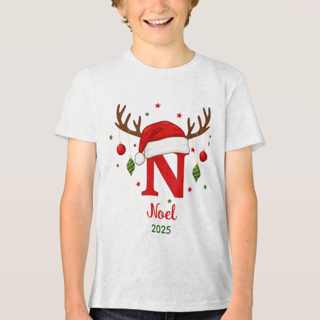 Personalized Christmas Monogram N Santa Hat Tri-Blend Shirt (Vorderseite)