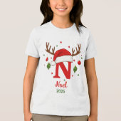 Personalized Christmas Monogram N Santa Hat Tri-Blend Shirt (Vorderseite)