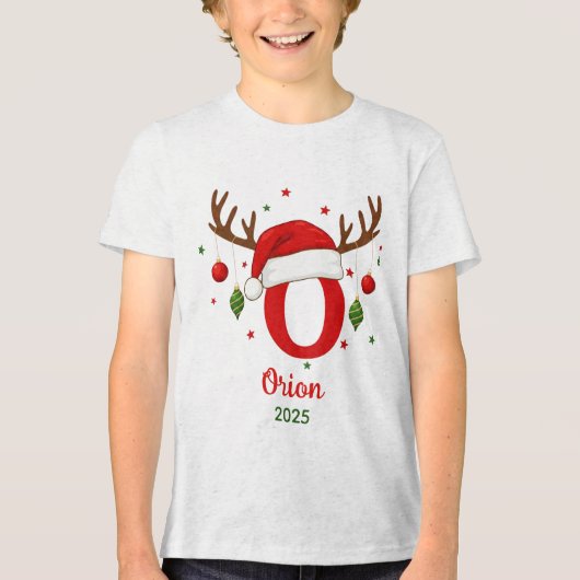 Personalized Christmas Monogram O Santa Hat Tri-Blend Shirt (Vorderseite)