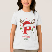 Personalized Christmas Monogram P Santa Hat Tri-Blend Shirt (Vorderseite)