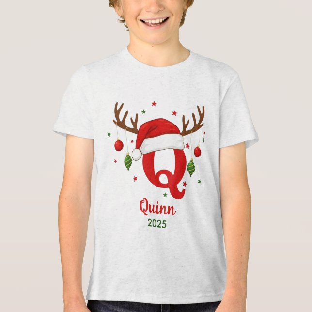 Personalized Christmas Monogram Q Santa Hat Tri-Blend Shirt (Vorderseite)