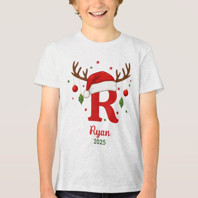 Personalized Christmas Monogram R Santa Hat Tri-Blend Shirt (Vorderseite)
