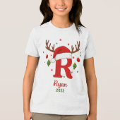 Personalized Christmas Monogram R Santa Hat Tri-Blend Shirt (Vorderseite)