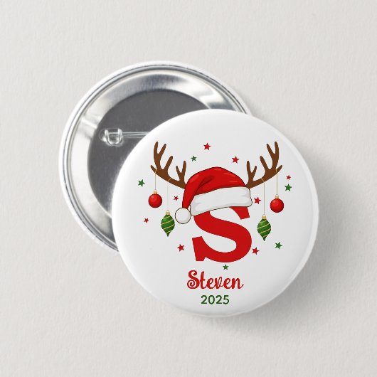 Personalized Christmas Monogram S Santa Hat Button (Vorne & Hinten)