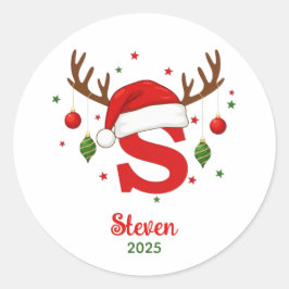 Personalized Christmas Monogram S Santa Hat Runder Aufkleber