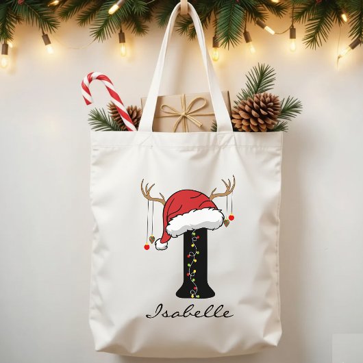 Personalized Christmas Monogram Tote Bag for Her Tragetasche