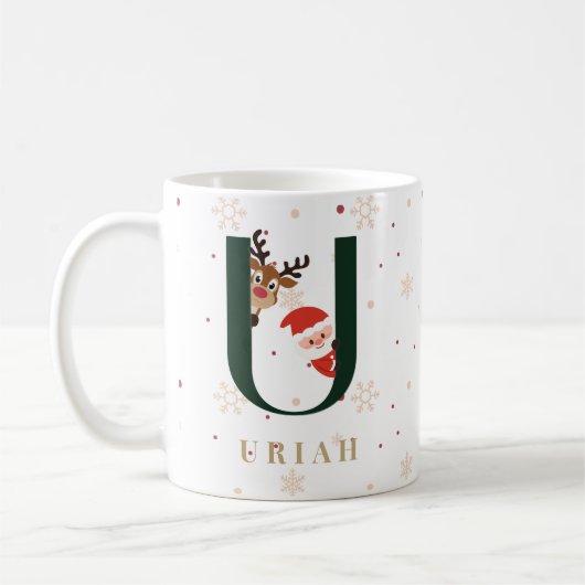 Personalized Christmas Monogram U Mug Kaffeetasse (Links)