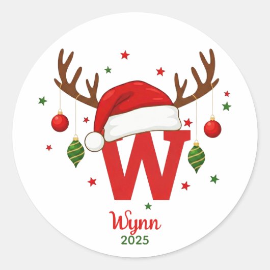 Personalized Christmas Monogram W Santa Hat Runder Aufkleber (Vorderseite)