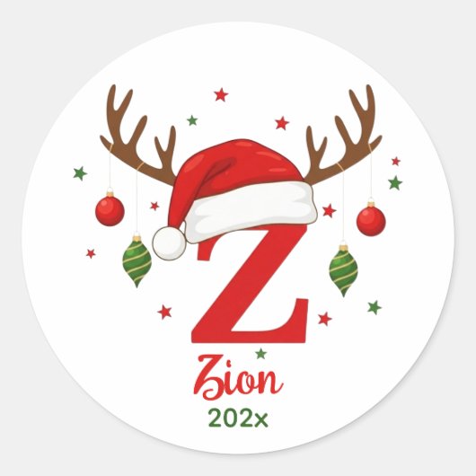 Personalized Christmas Monogram Z Santa Hat Runder Aufkleber (Vorderseite)