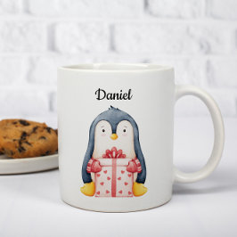 Personalized Christmas Mug With A Cute Penguin  Kaffeetasse