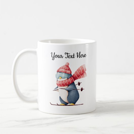 Personalized Christmas Mug With A Skiing Penguin Kaffeetasse (Links)
