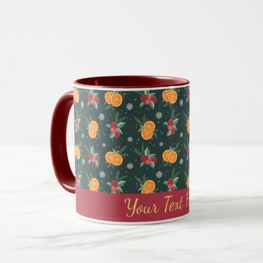Personalized Christmas Mug with Oranges and Holly Tasse (Vorderseite Links)