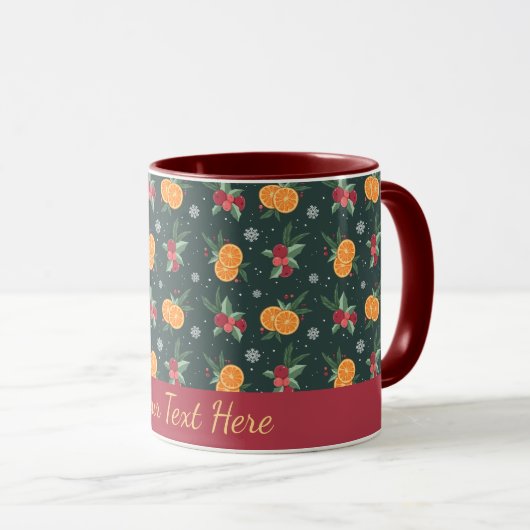 Personalized Christmas Mug with Oranges and Holly Tasse (VorderseiteRechts)
