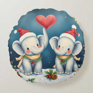 Personalized Christmas Pillow Duo Love Elephants Rundes Kissen