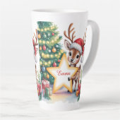 Personalized Christmas Reindeer Custom Name Milchtasse (Rechte Ecke)