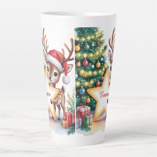 Personalized Christmas Reindeer Custom Name Milchtasse (Vorderseite)