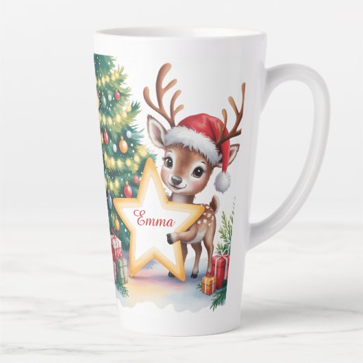 Personalized Christmas Reindeer Custom Name Milchtasse (Rechts)