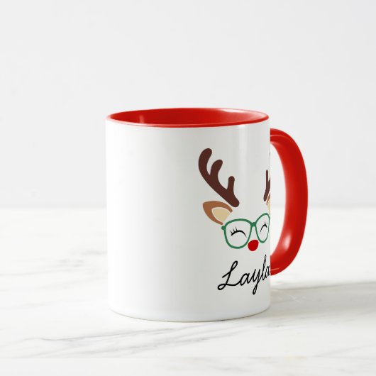 Personalized Christmas Reindeer Mug | Cute Holiday Tasse (VorderseiteRechts)