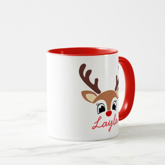 Personalized Christmas Reindeer Mug | Cute Holiday Tasse (VorderseiteRechts)