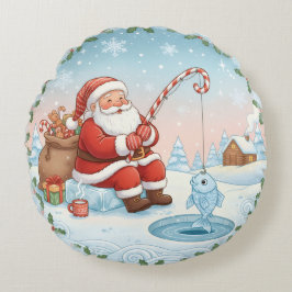 Personalized Christmas Santa Ice Fishing Rundes Kissen