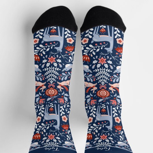 Personalized Christmas Scandinavian Deer Pattern Socken (Oben)